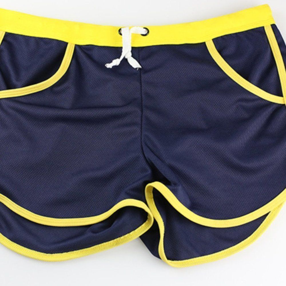 Men's Retro Gym Shorts Trunks with Pouch Blue - Picture 1 of 9